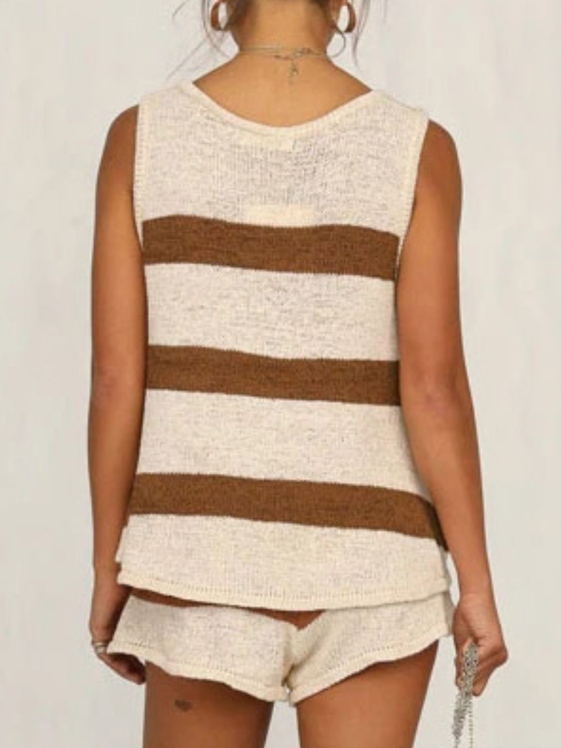 V-Neck Sleeveless Top and Drawstring Shorts Sweater Set - felvior