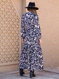 Printed Notched Neck Maxi Dress - felvior