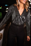 Sequin Surplice Long Sleeve Bodysuit - felvior