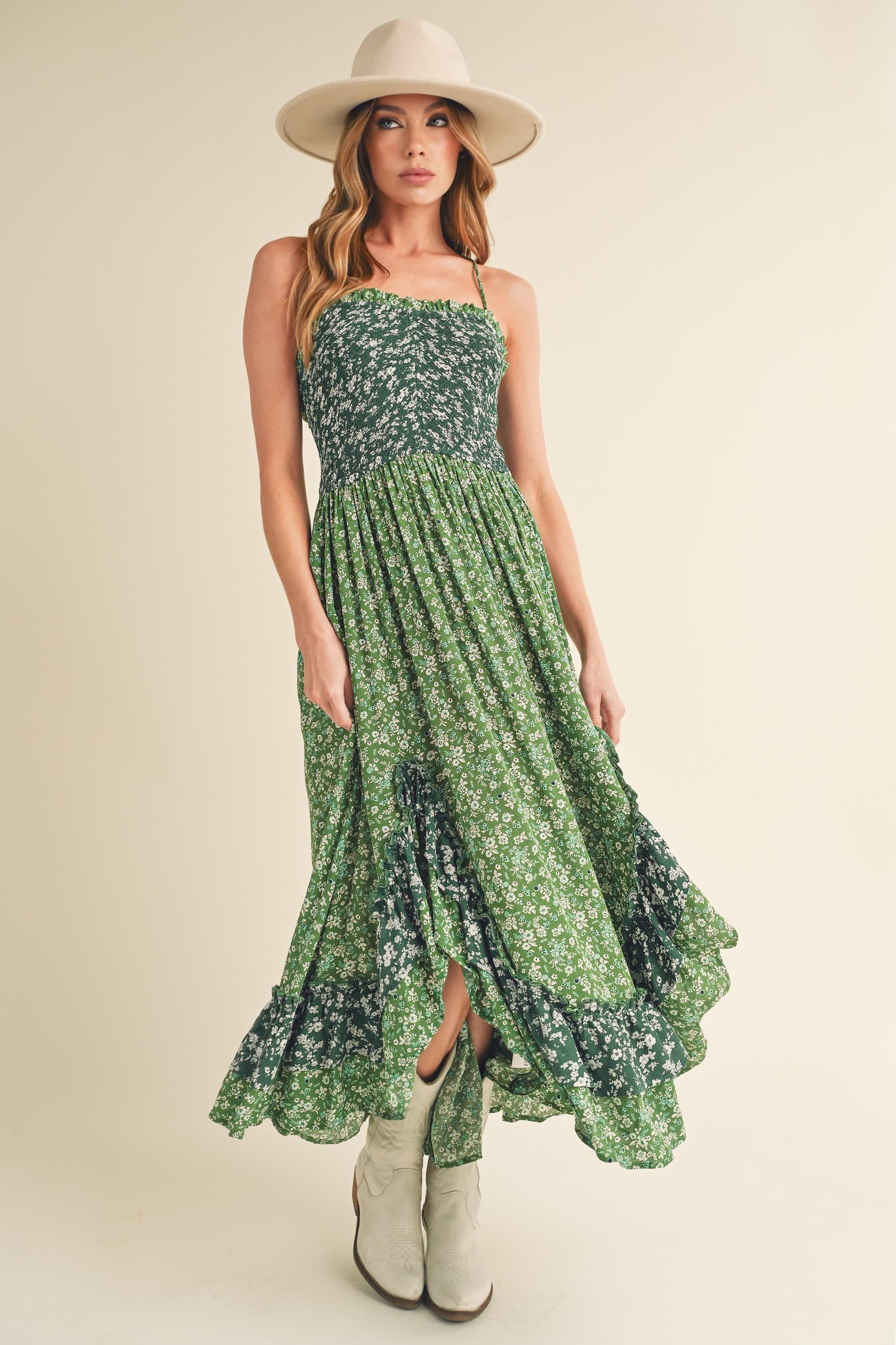 Aemi + Co Ditsy Floral Ruffled Hem Maxi Cami Dress - felvior