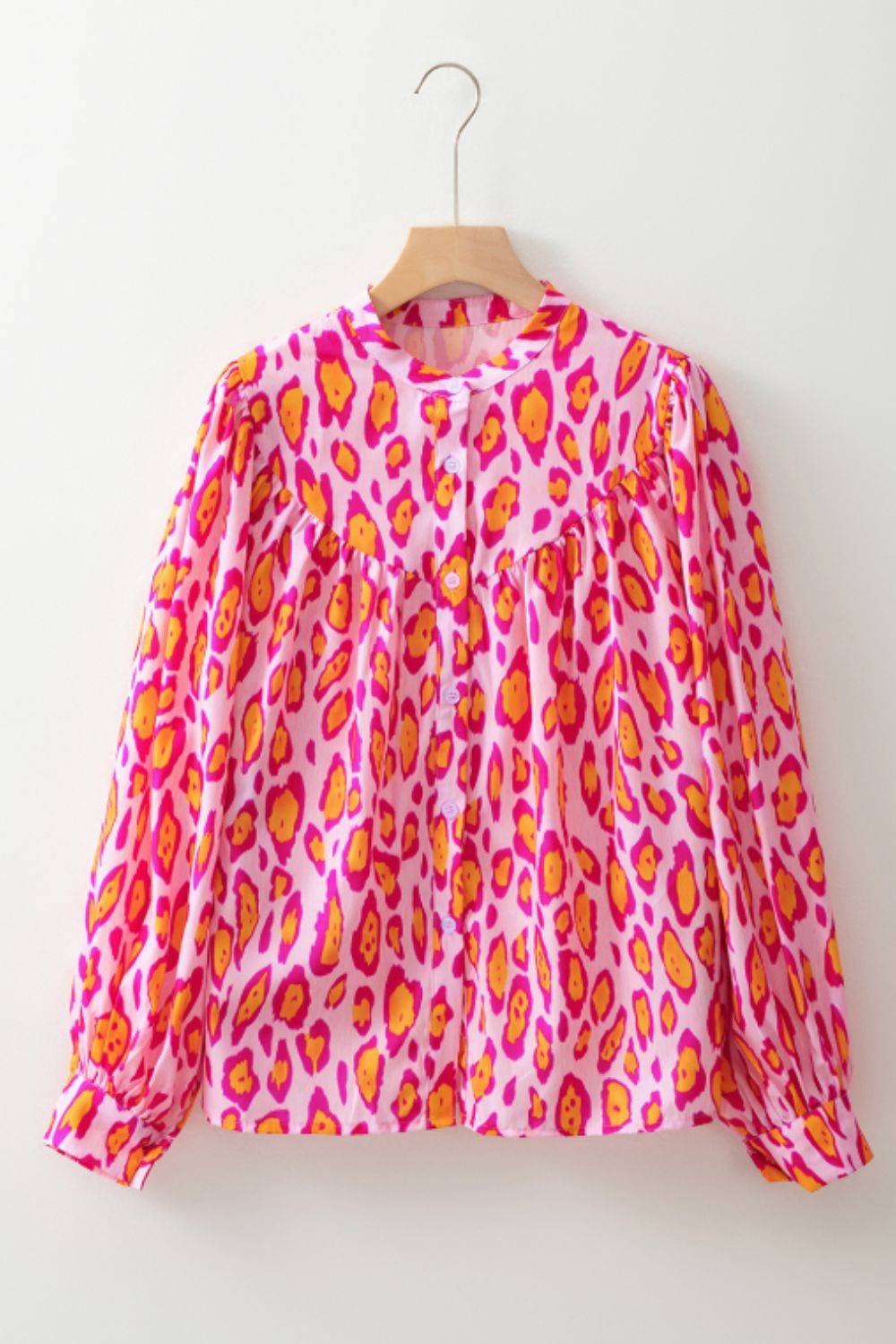 Leopard Print Button Down Long Sleeve Shirt - felvior