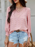 Devine Swiss Dot Lace Detail V-Neck Long Sleeve Blouse - felvior