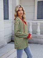Lace-Up Striped Long Sleeve T-Shirt