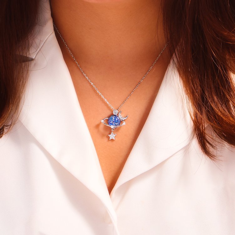 Starry Sky Inlaid Zircon Moon Star Necklace - felvior