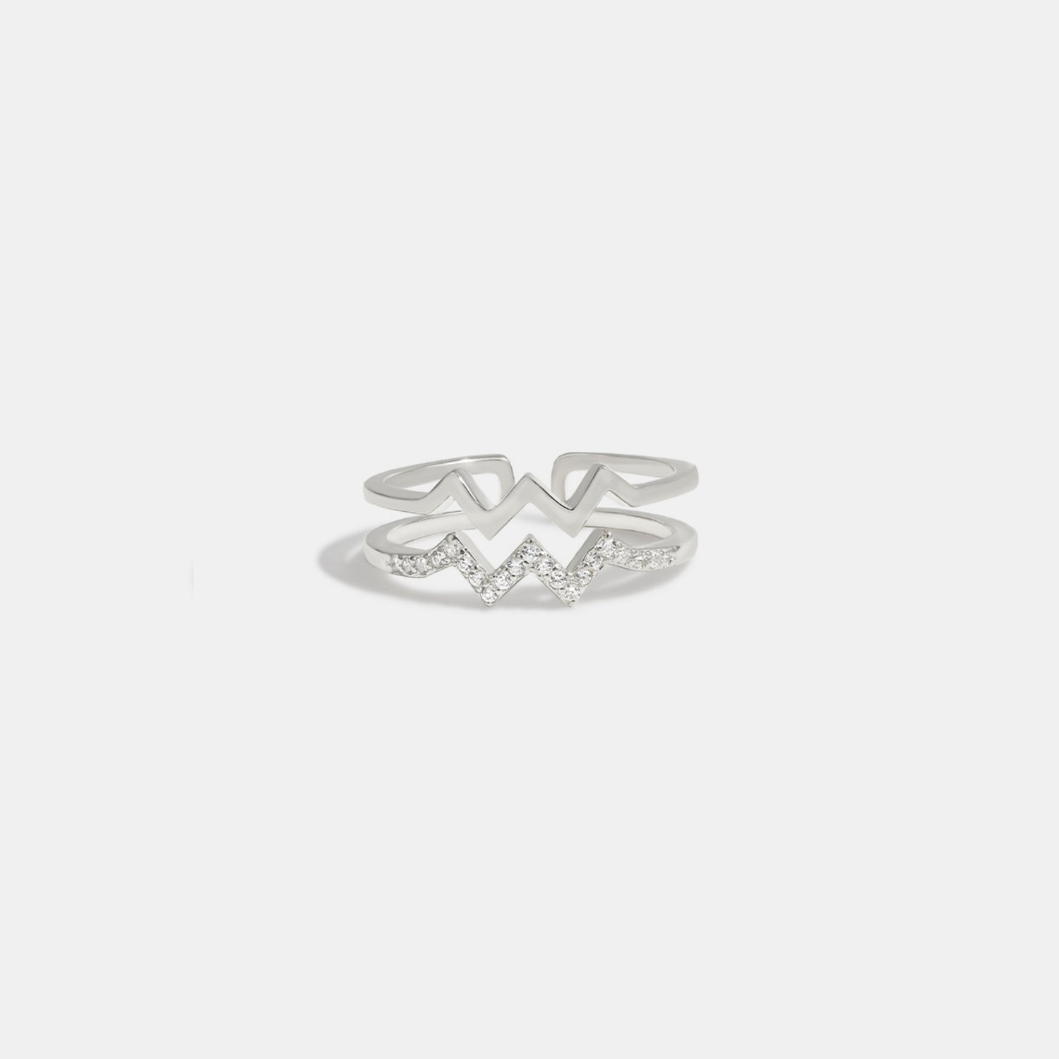 Wave Shape Inlaid Zircon Open Ring - felvior