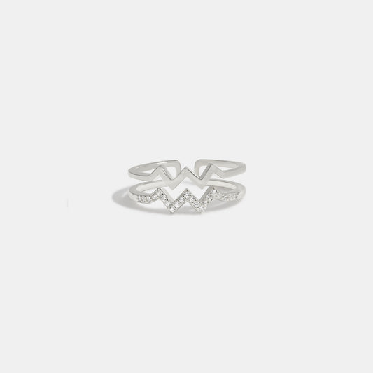 Wave Shape Inlaid Zircon Open Ring - felvior