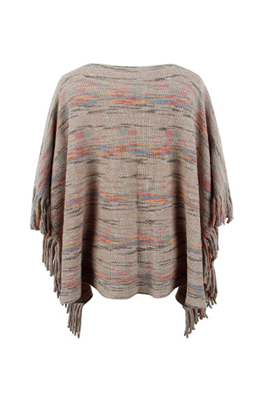 Round Neck Fringe Detail Sleeve Poncho - felvior
