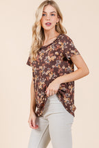 BOMBOM Lightweight Floral Round Neck Short Sleeve T-Shirt