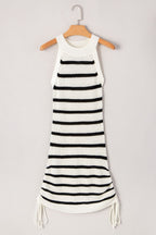 Contrast Striped Drawstring Detail Sleeveless Sweater Dress