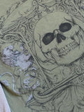 Skull Round Neck Long Sleeve Fake Two Pieces T-Shirt
