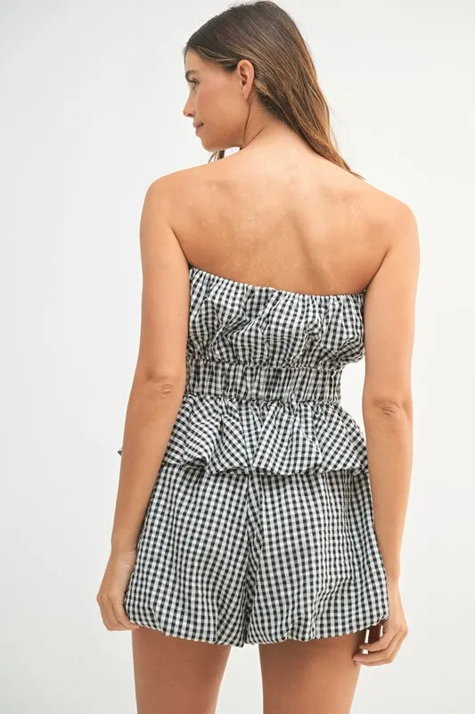 MABLE Gingham Tube Top and Shorts Set - felvior