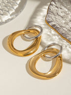 18K gold-plated asymmetrical earrings in stainless steel with contrast design, elegant jewelry piece