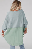 Contrast Texture Round Neck Long Sleeve Blouse - felvior