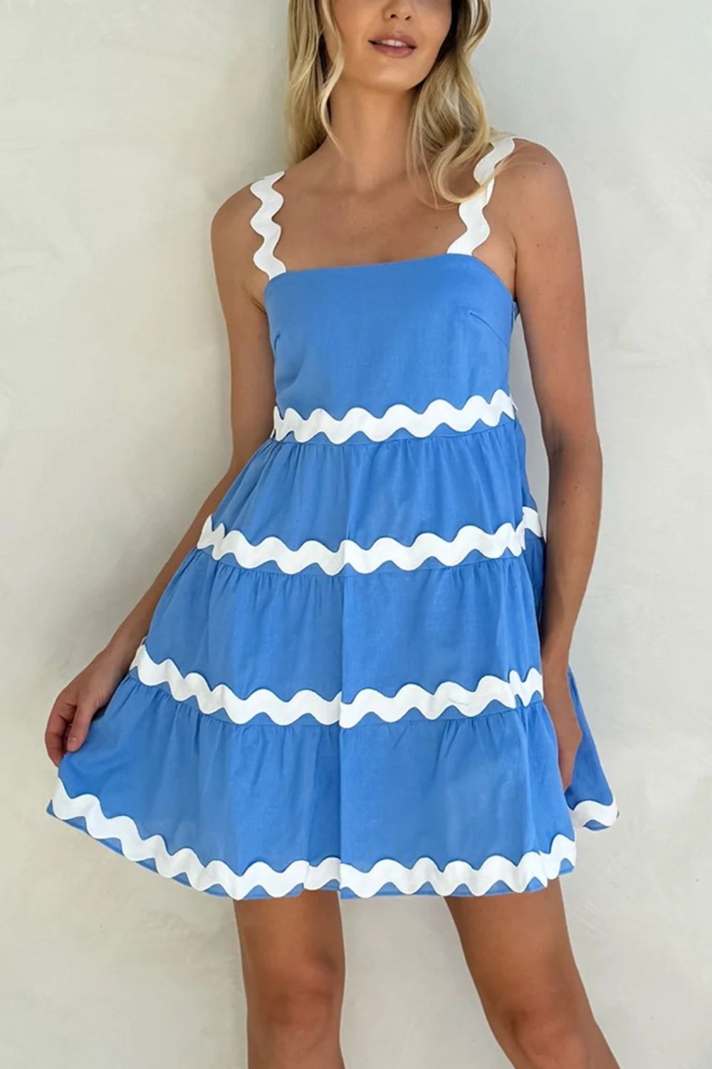 Contrast Trim Square Neck Tiered Dress - felvior