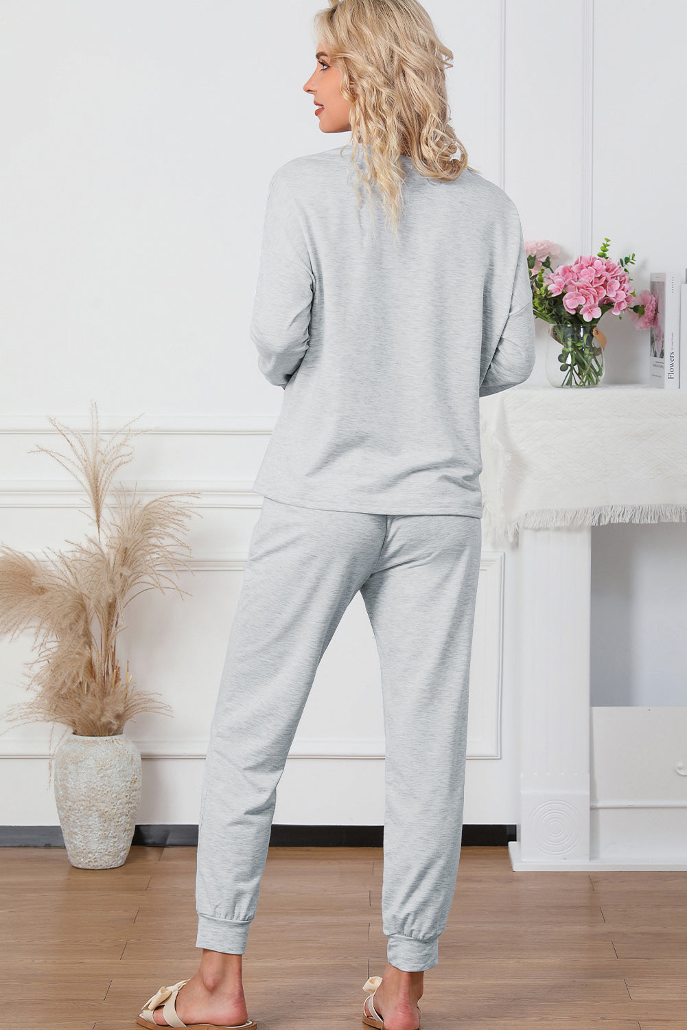 Round Neck Top and Drawstring Pants Lounge Set - felvior