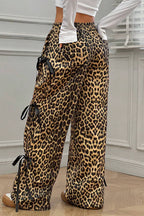 Leopard Bow Tie Elastic Waist Pants