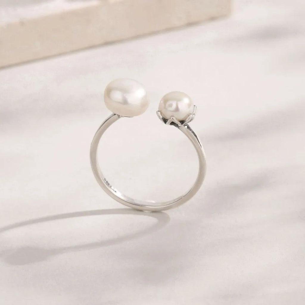 Pearl 925 Sterling Silver Open Ring