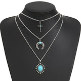 Artificial Turquoise Alloy Three-Layered Necklace - felvior