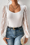 Eyelet Lace Long Sleeve Bodysuit - felvior