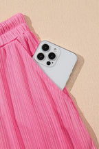 Ruffle Trim Round Neck Top and Drawstring Skirt Set