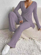 Surplice Long Sleeve Top and Pants Set