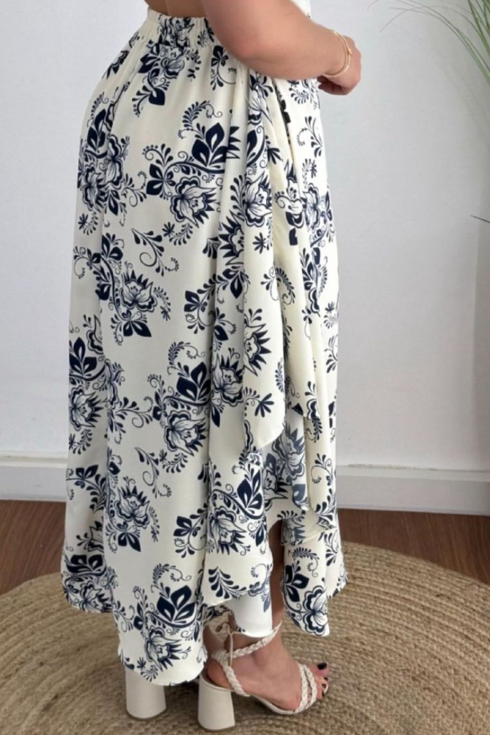 Smocked Printed Halter Neck Dress - felvior