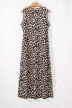 Side Slit Leopard Sleeveless Maxi Dress