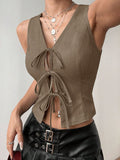 Tied Front V-Neck Tank - felvior