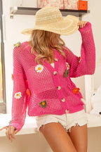 BiBi Flower Patches Open Knit Sweater Cardigan
