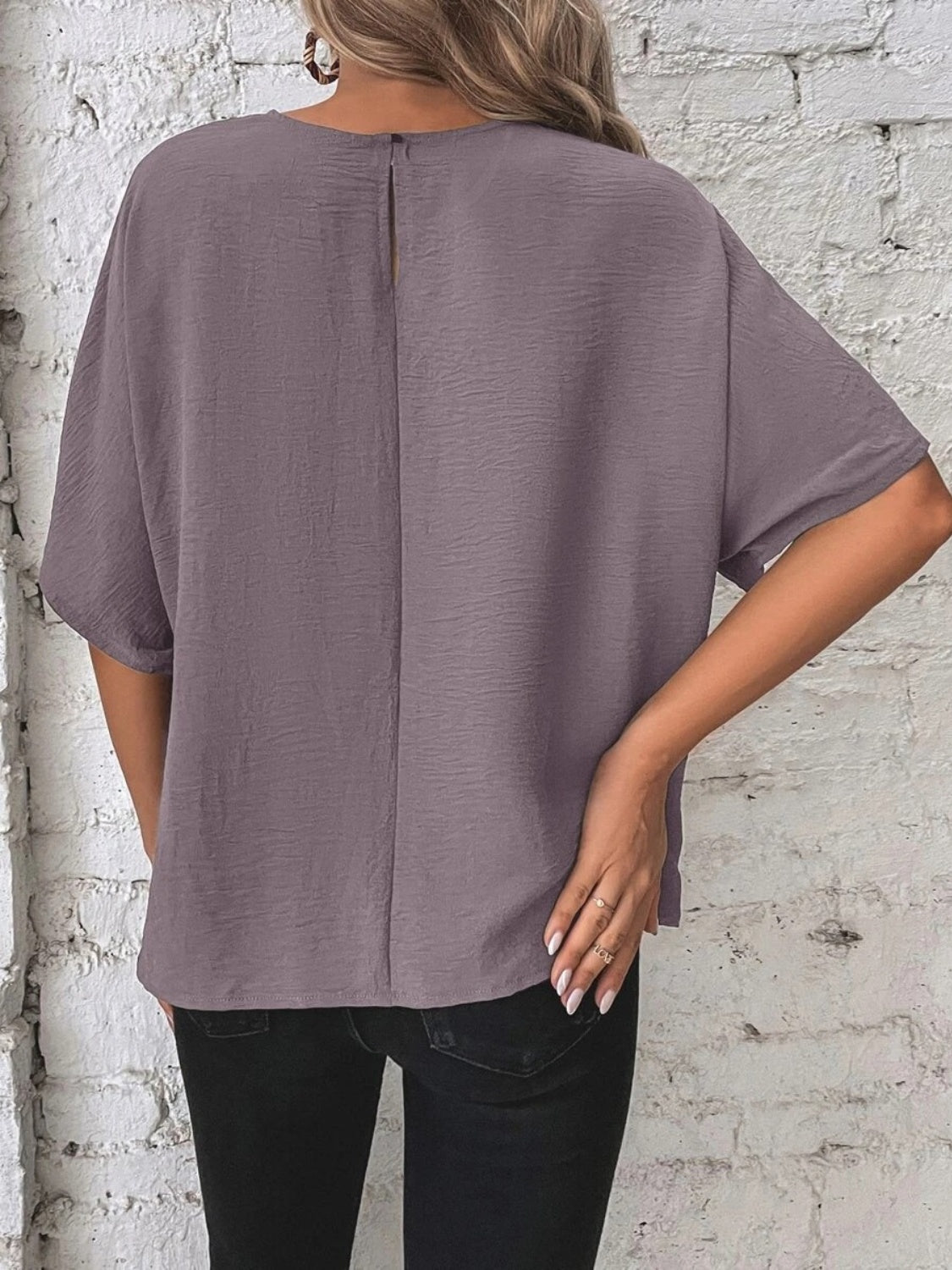 Knotted Round Neck Half Sleeve Blouse - felvior