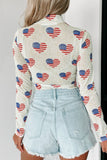 US Flag Heart Mock Neck Long Sleeve Bodysuit - felvior