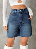 Frayed Hem Denim Shorts - felvior