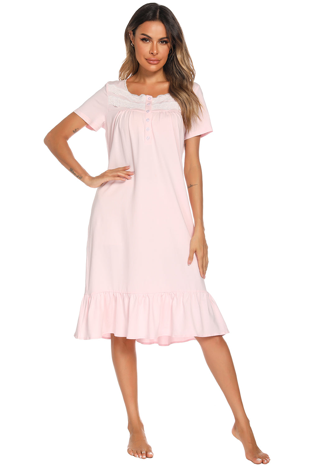 Lace Detail Square Neck Lounge Dress - felvior