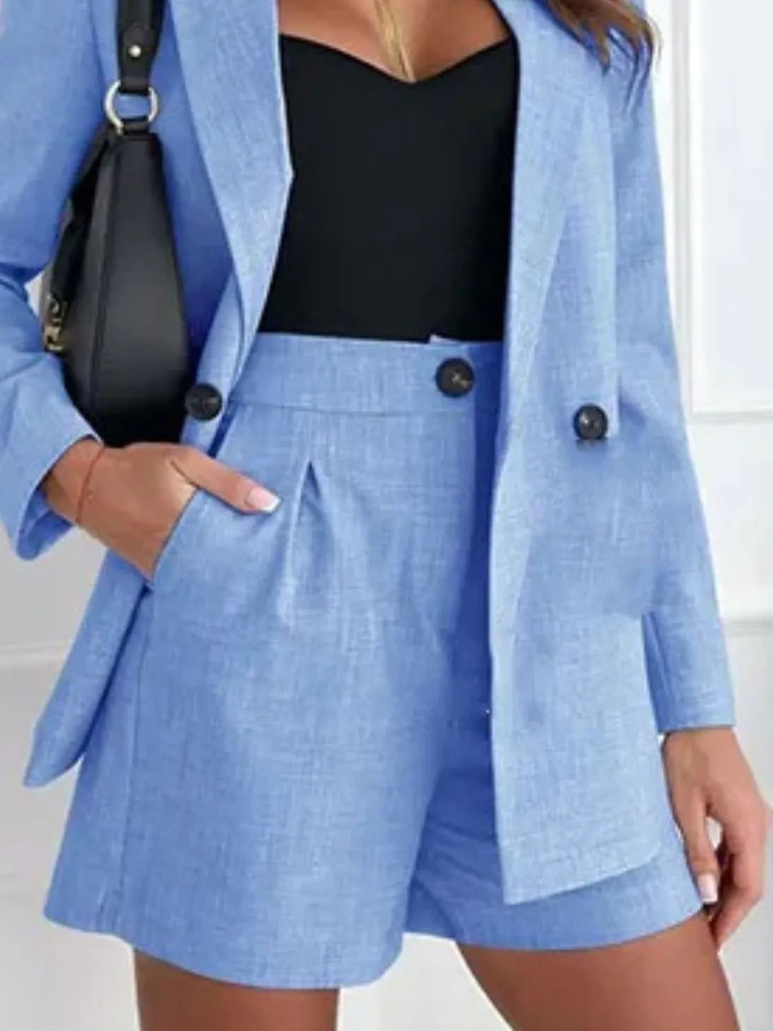 One Button Lapel Collar Blazer and Shorts Set