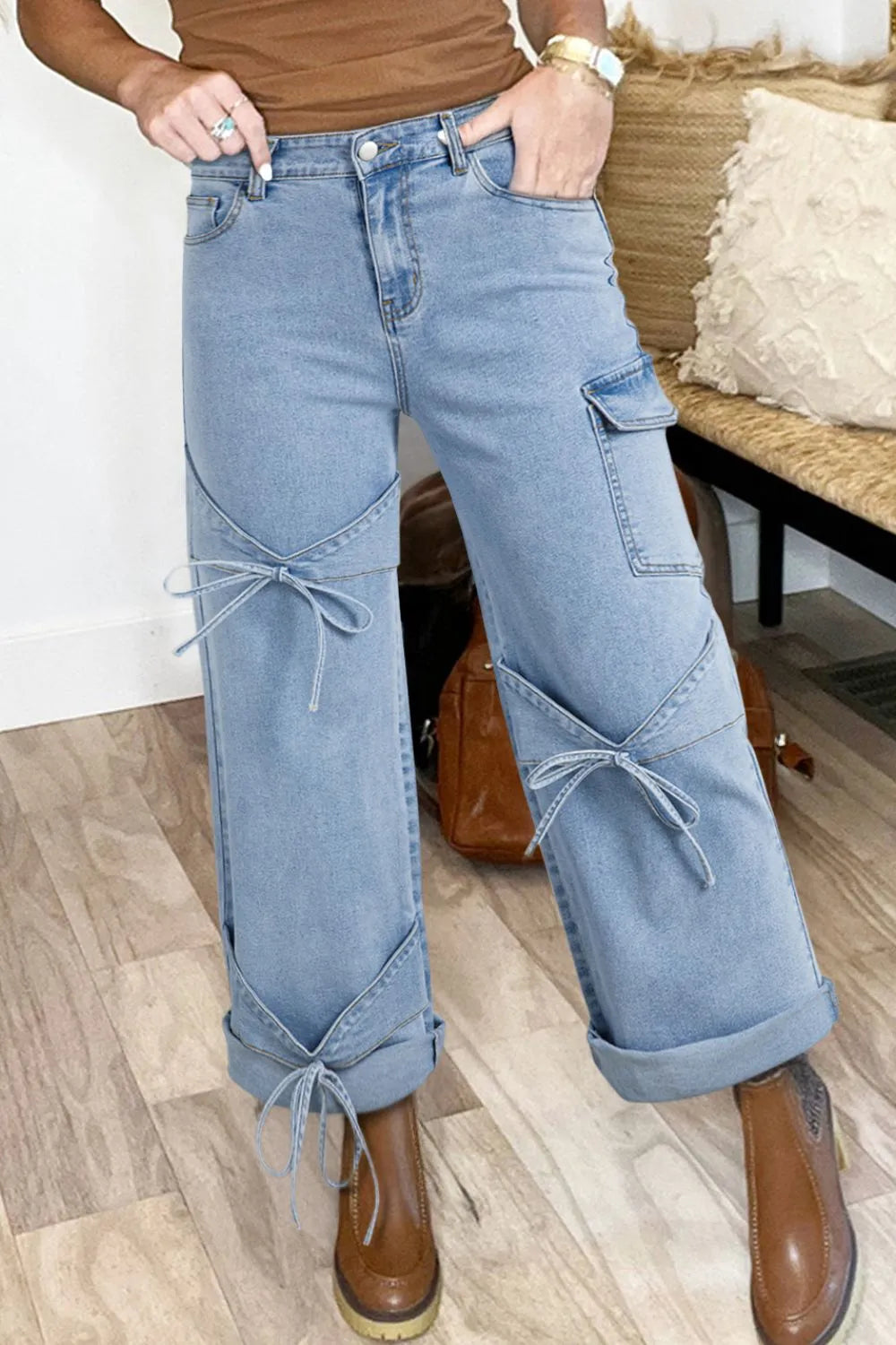 Bowknot Decor Cargo Jeans - felvior