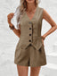 V-Neck Button Down Vest and Shorts Set