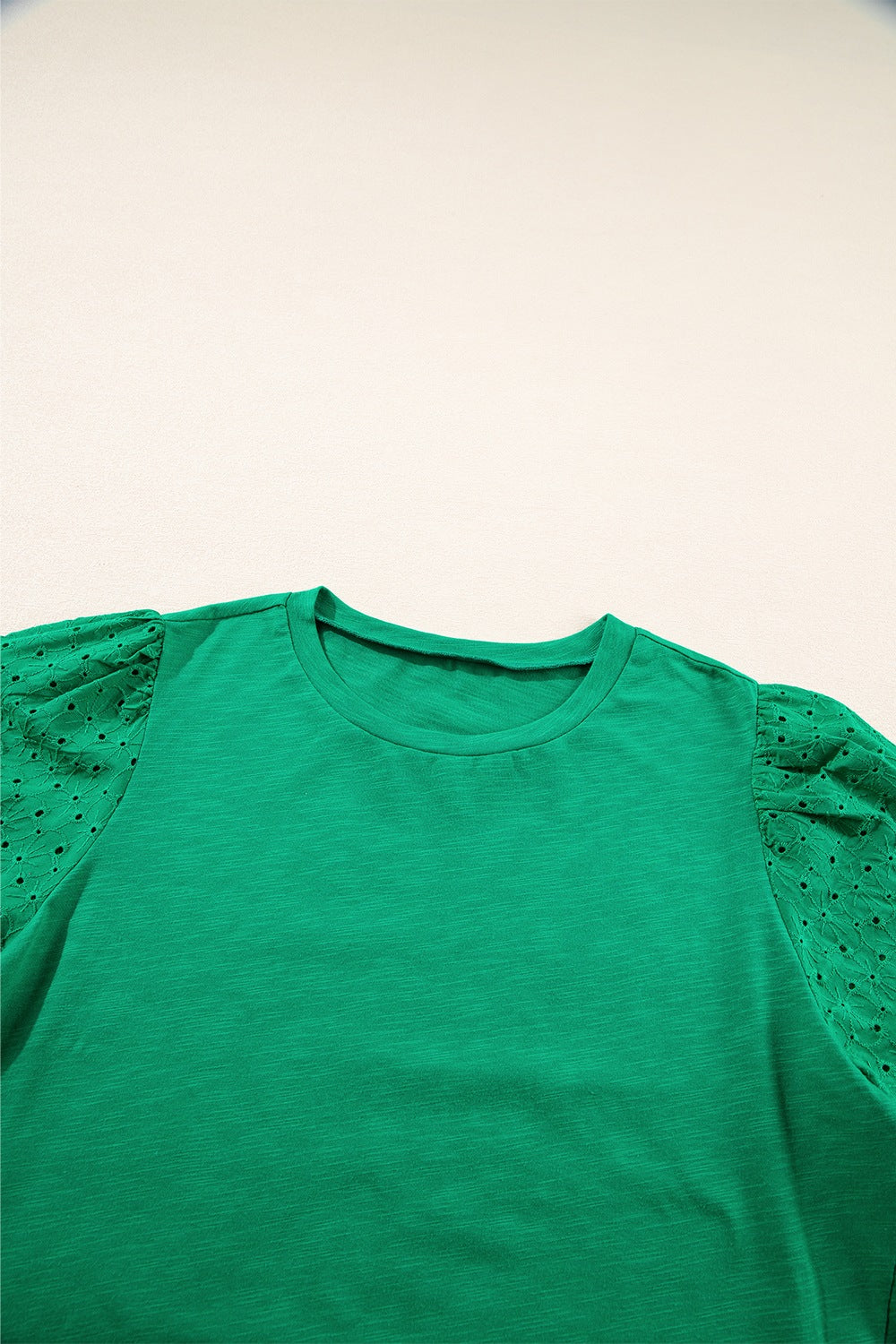 Eyelet Embroidered Patchwork Top - felvior