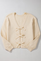 Bowknot Front V Neck Long Sleeve Cardigan