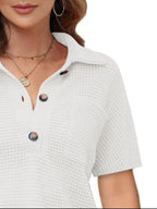 Waffle-Knit Short Sleeve Polo Shirt