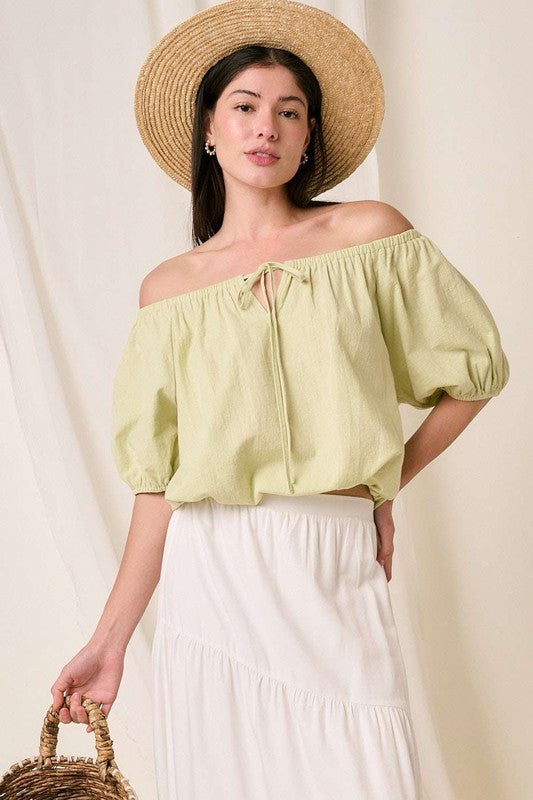 Mittoshop Linen Two-Way Short Sleeve Crop Blouse - felvior