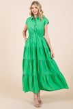 Mittoshop Button Up Collared Tiered Maxi Shirt Dress - felvior