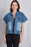 Pocketed Button Up Short Sleeve Denim Top - felvior
