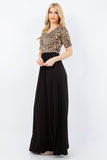 Celeste Full Size Leopard Round Neck Maxi Dress with Pockets Plus Size - felvior