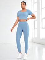 Round Neck Short Sleeve Top and Leggings Active Set