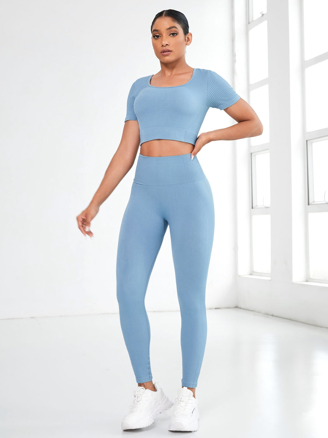 Round Neck Short Sleeve Top and Leggings Active Set - felvior