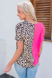 Leopard Color Block V-Neck Blouse - felvior