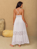 Lace Detail Crochet Tiered Maxi Cami Dress - felvior