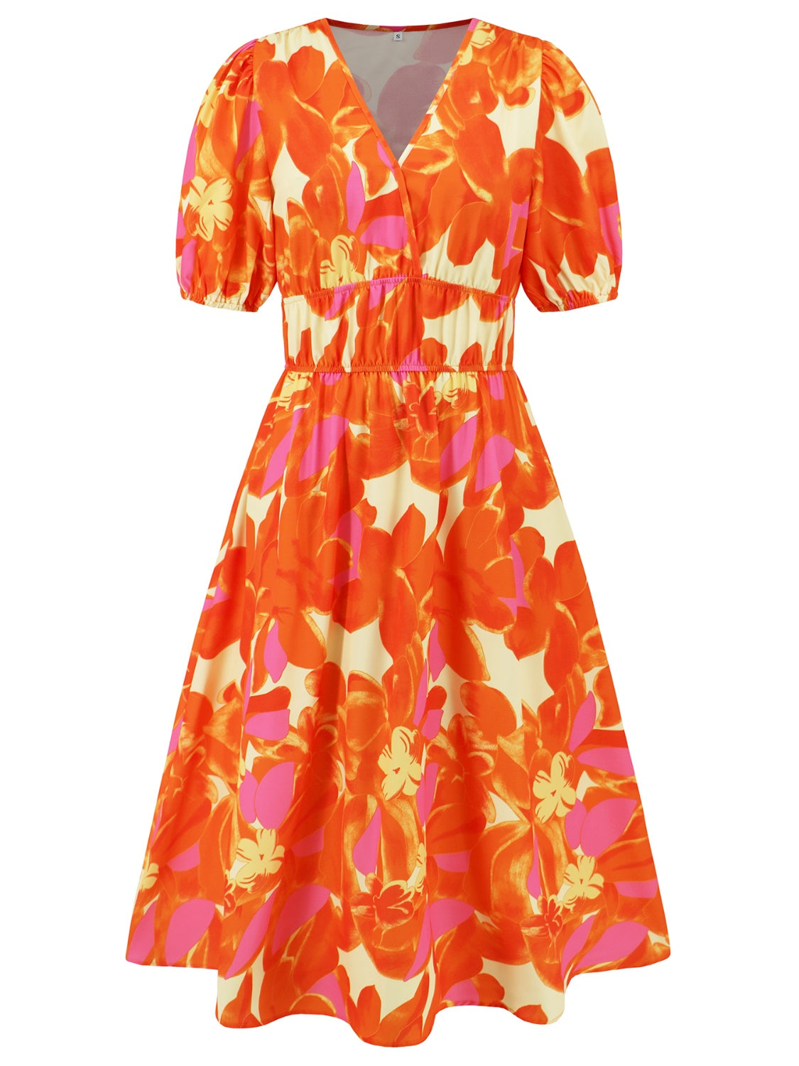 Ruched Printed Surplice Short Sleeve Dress - felvior