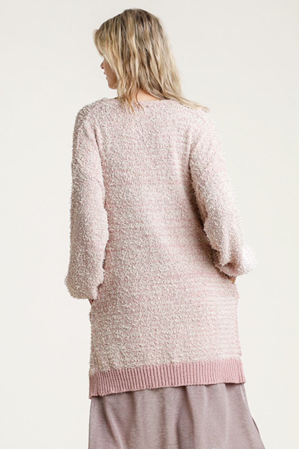 Umgee Full Size Ribbed Hem Open Front Longline Cardigan Plus Size - felvior