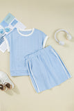 Contrast Trim Textured Crewneck Tee and Pocketed Skirt Set - felvior